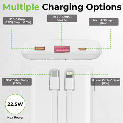 Juice-Up Max | 10000mah | Slim & compact Power Bank with Type C & iPhone Cable | UM1330