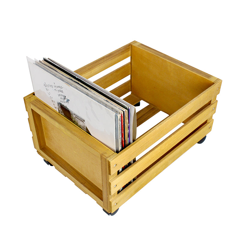 Wooden 12″ LP Vinyl Record Storage Crate on Wheels GK1259CDR