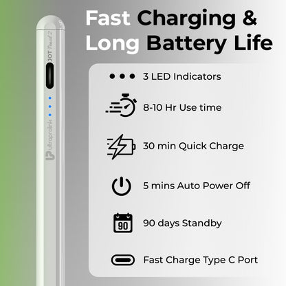 JOT Pencil Stylus Pen For Ipad, Android Tablets & Mobiles| Palm Rejection For Ipad| Magnetic|10Hr Use|Fast Charging|For Ios & Android Touchscreens|Led Indicator|3 Nibs,White UM1238