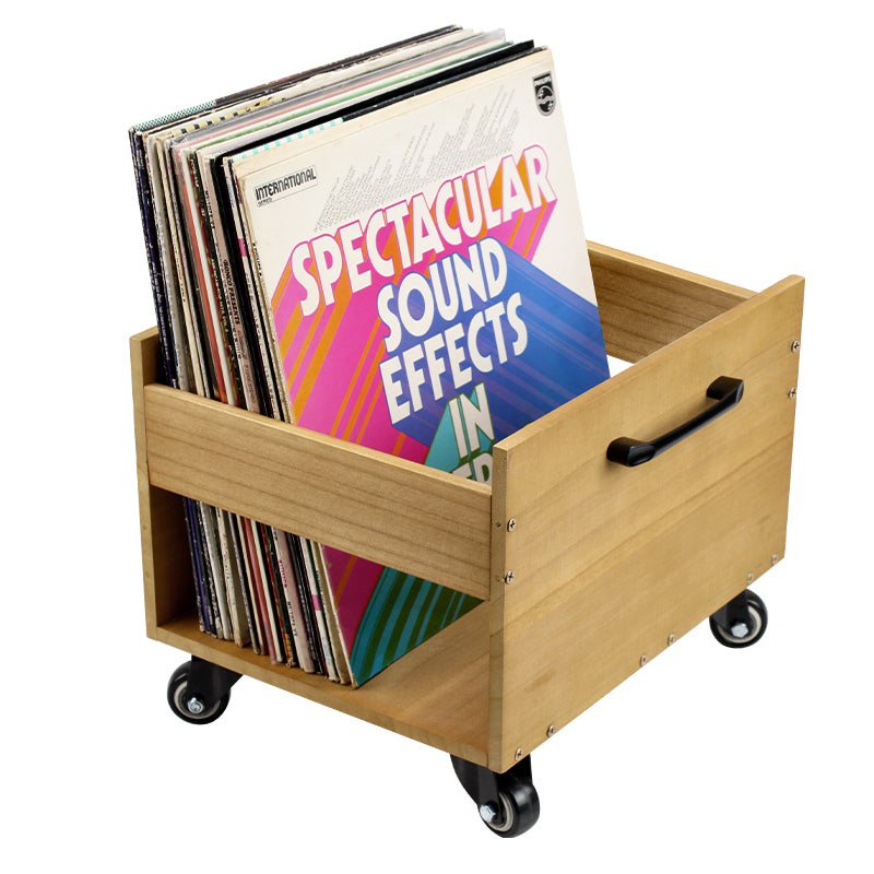 Wooden 12″ LP Vinyl Record Storage Crate on Wheels GK1260CDR
