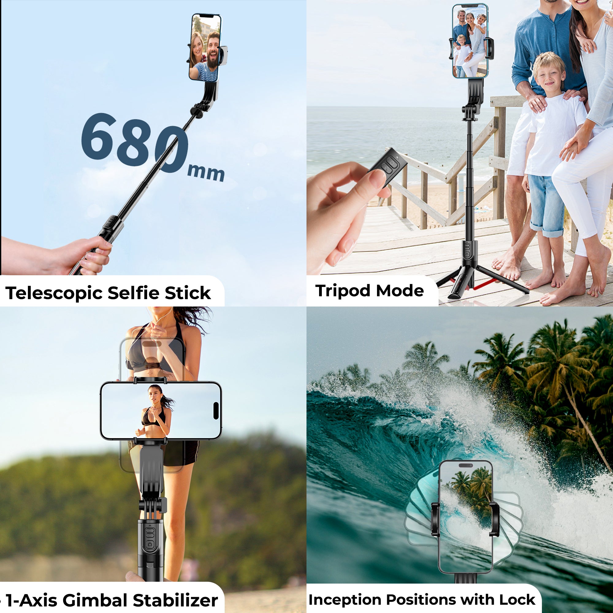 Snap-Z Pro | 3 in 1 Gimbal-Selfie Stick & Extendible Quadripod | UM1268