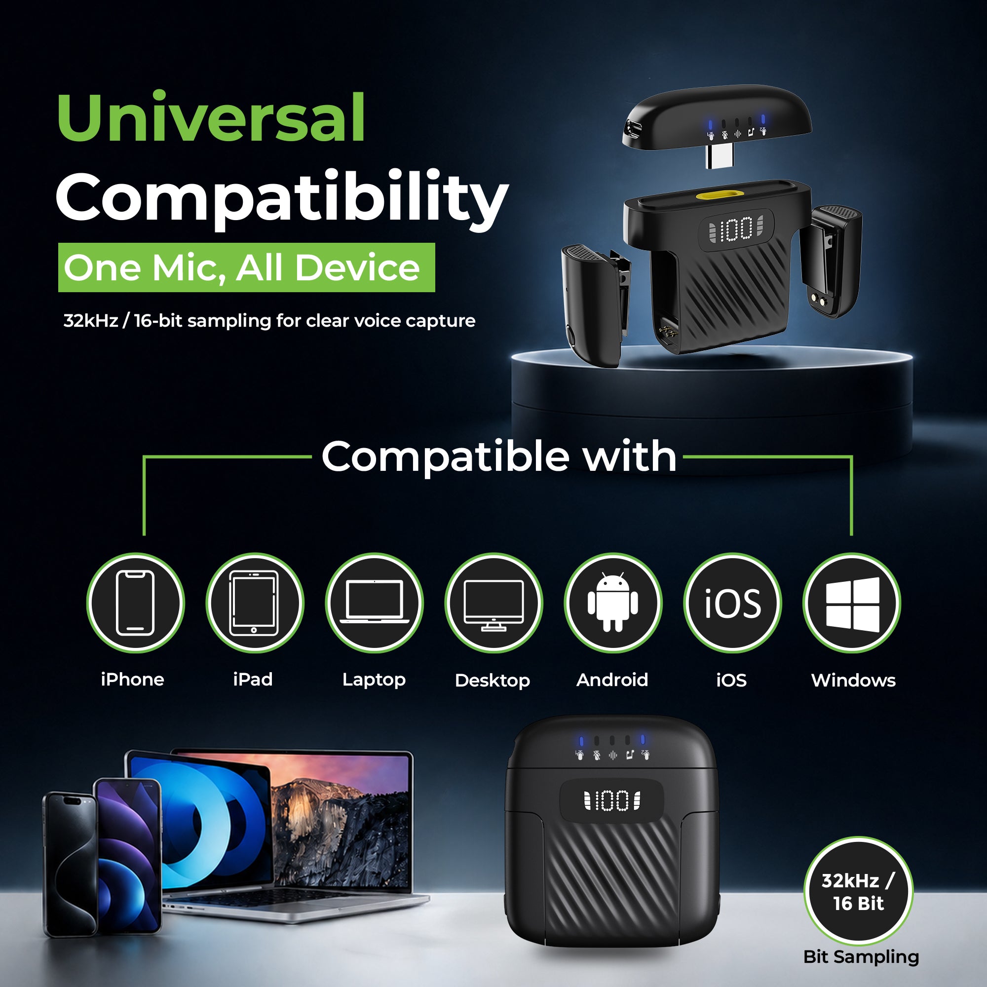 Sonic Vibe | Dual Wireless Microphones with Charging Case | UM1215