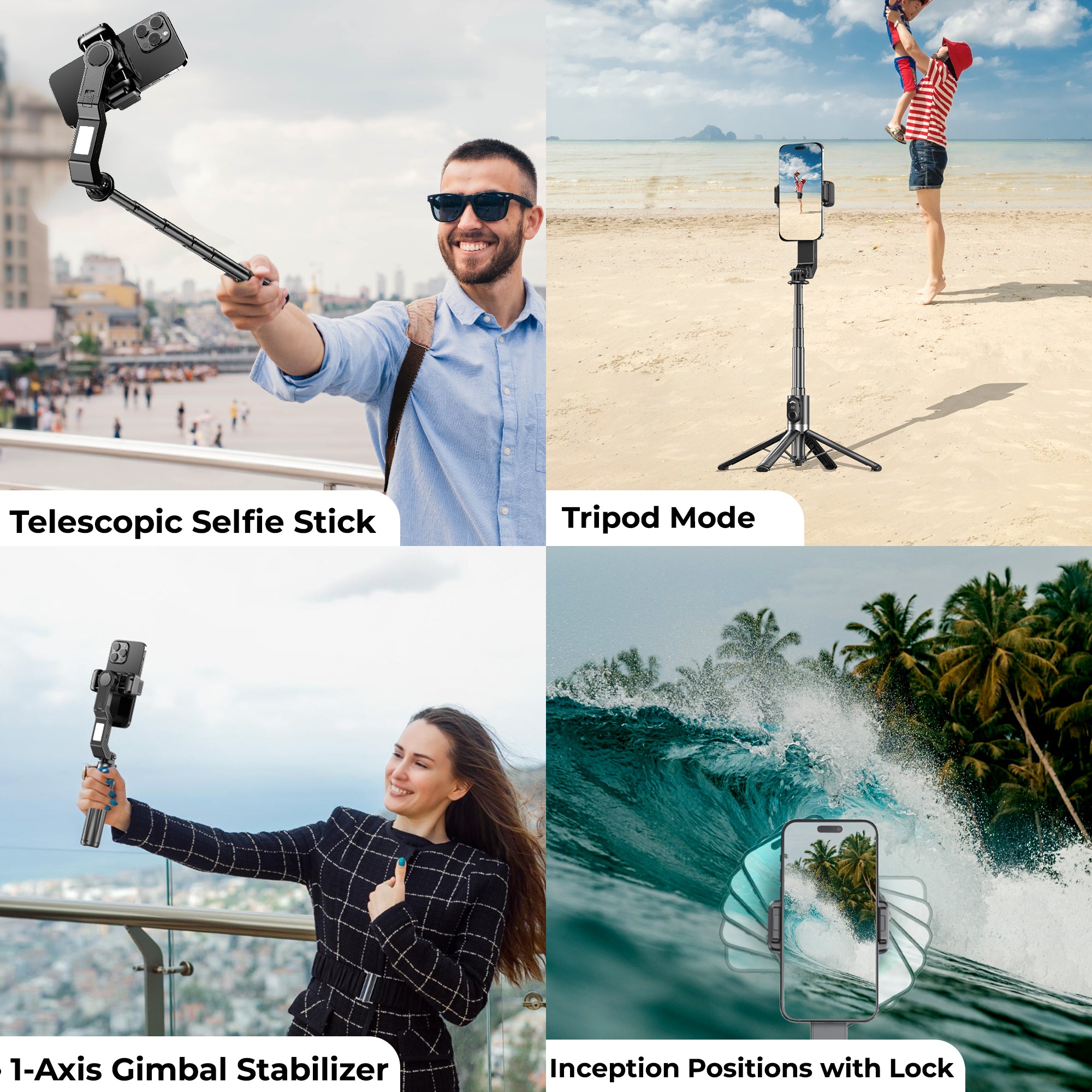Snap-Z Pro 3in1 Gimbal-Selfie Stick & Extendible Quadripod UM1233