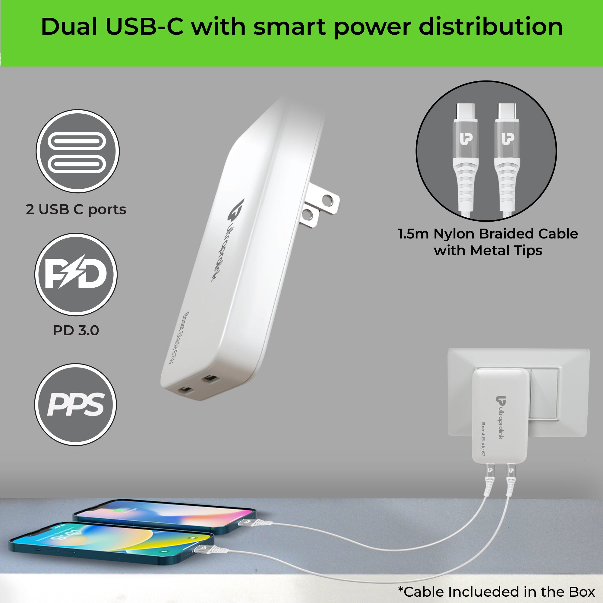 Boost Blade Ultra-Slim 67W International World Travel Adapter & Charger with Type C Cable UM1200