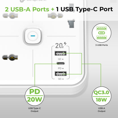 Surge Plate 20 3 Socket Surge Protector with 3 USB Ports UM1235WHT