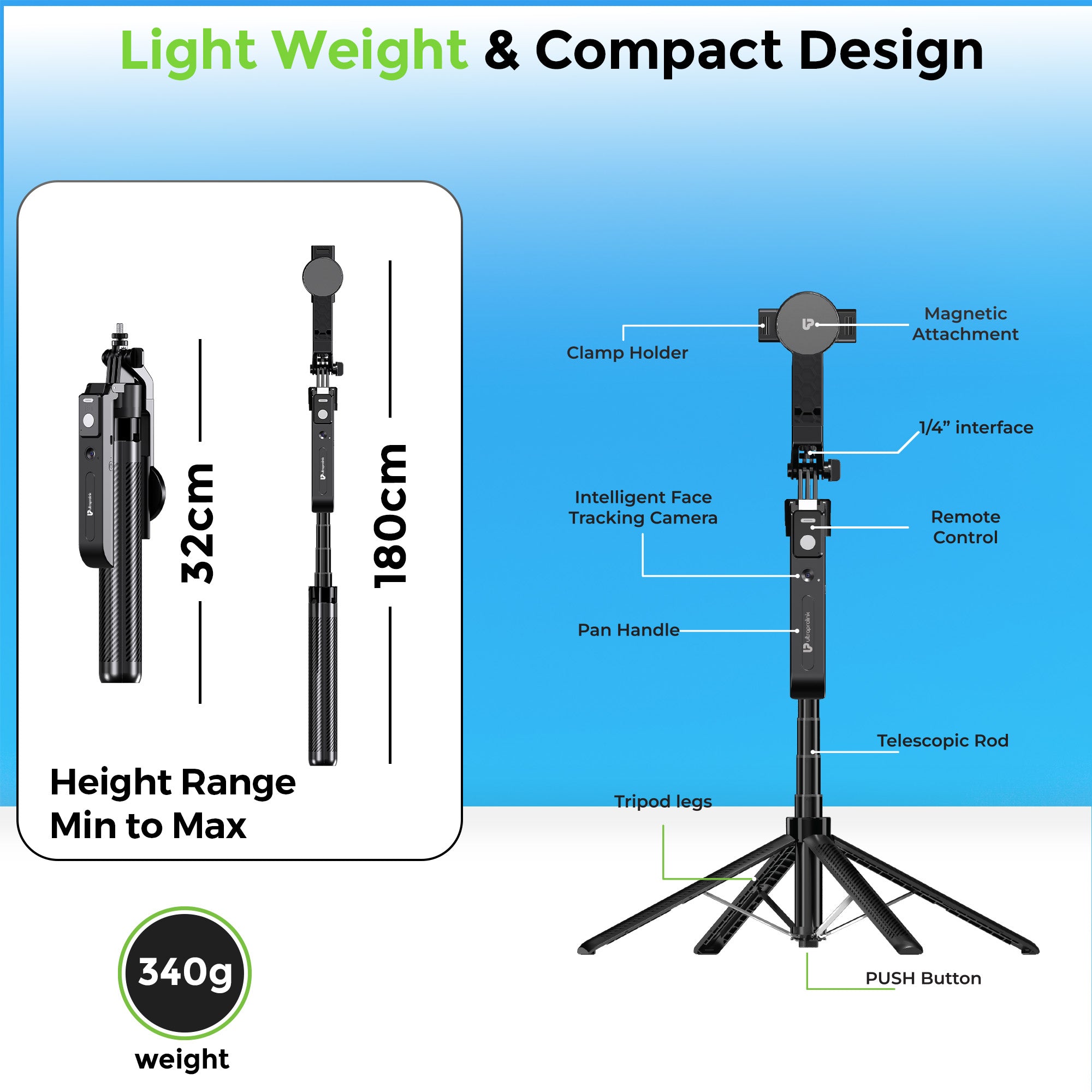 Snap-Z Aura | AI Face Tracking Tripod 180cm with 360 degree Rotation | UM1279