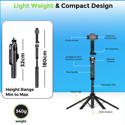Snap-Z Aura | AI Face Tracking Tripod 180cm with 360 degree Rotation | UM1279