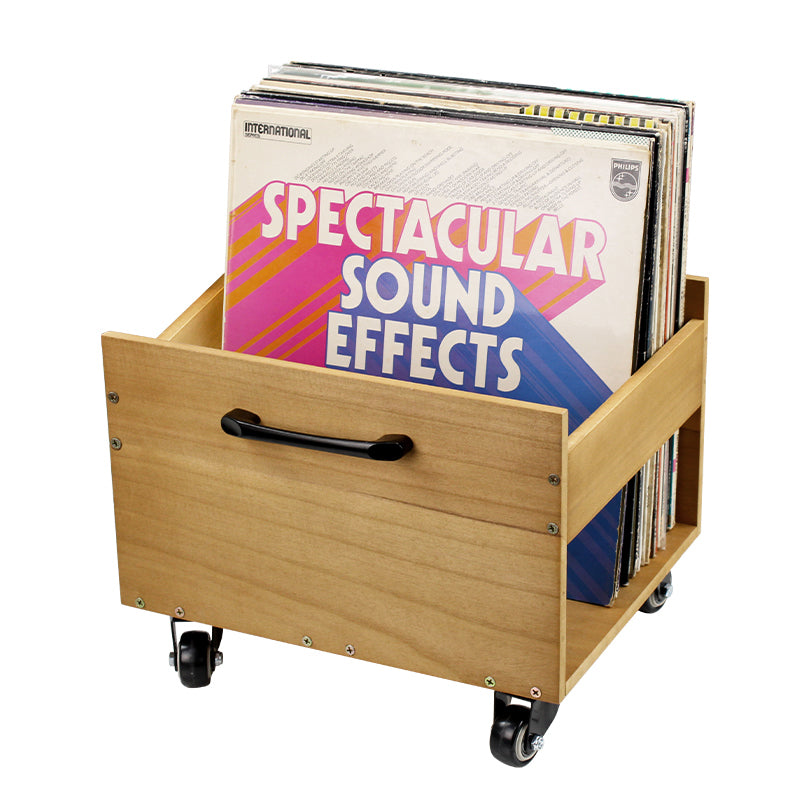 Wooden 12″ LP Vinyl Record Storage Crate on Wheels GK1260CDR