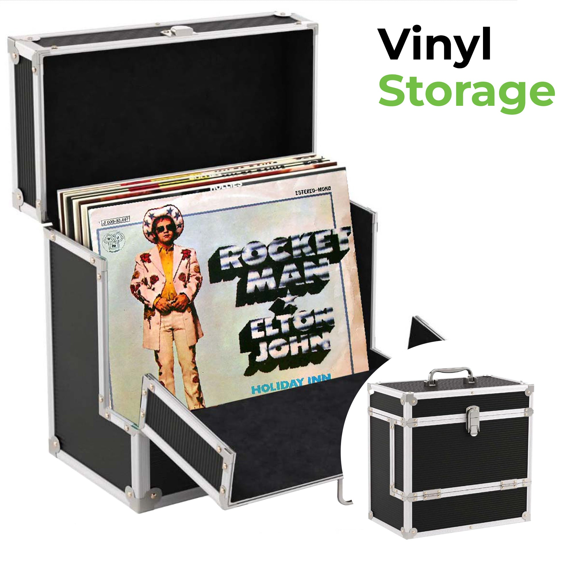 Record Storage Holder | MDF + Alu Flight Case with handle for 12" Vinyl Records ( Holds upto 40 Vinyls) GK1254BLK