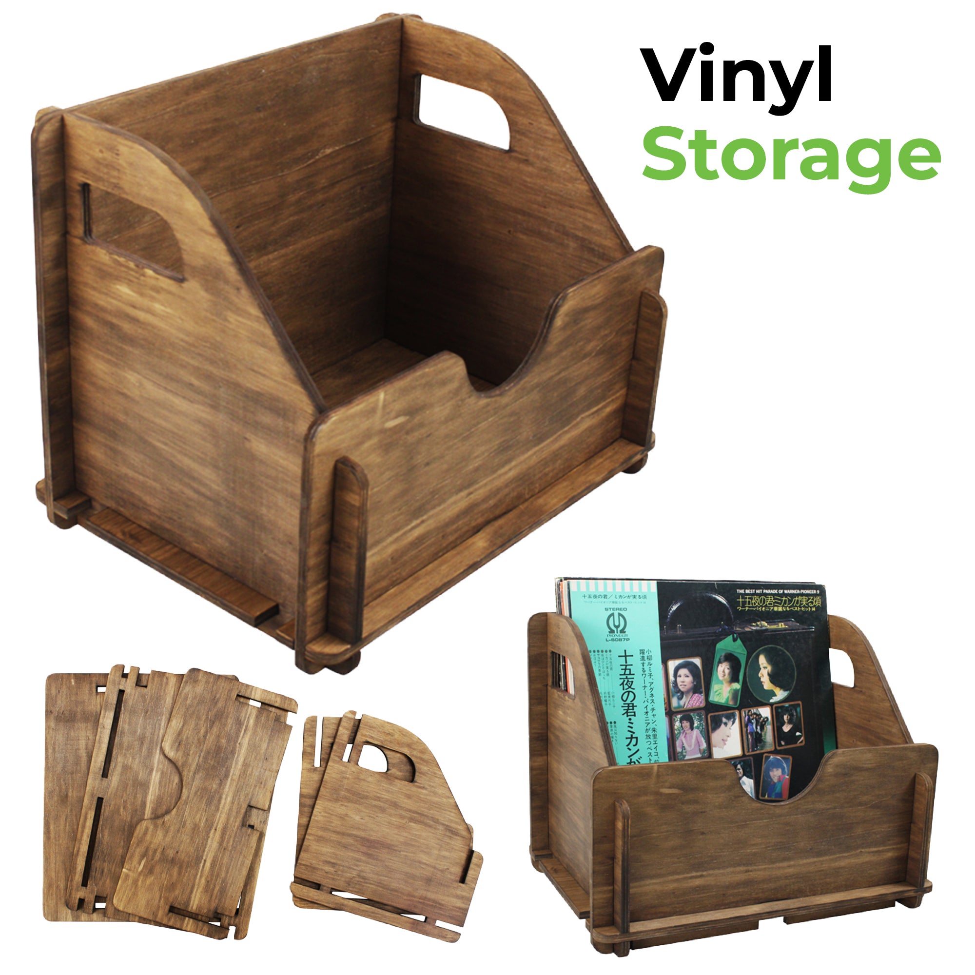 Vinyl storage| Self-Assemble Wooden Record Storage Case ( Holds 50-60 LPs) GK1258BWN