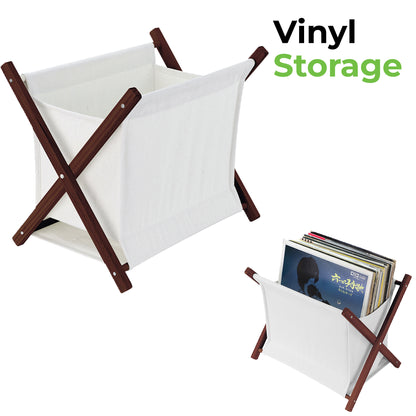 Vinyl Storage| 12" Vinyl Records Folding Canvas & Wood holder for 30 LPs GK1261
