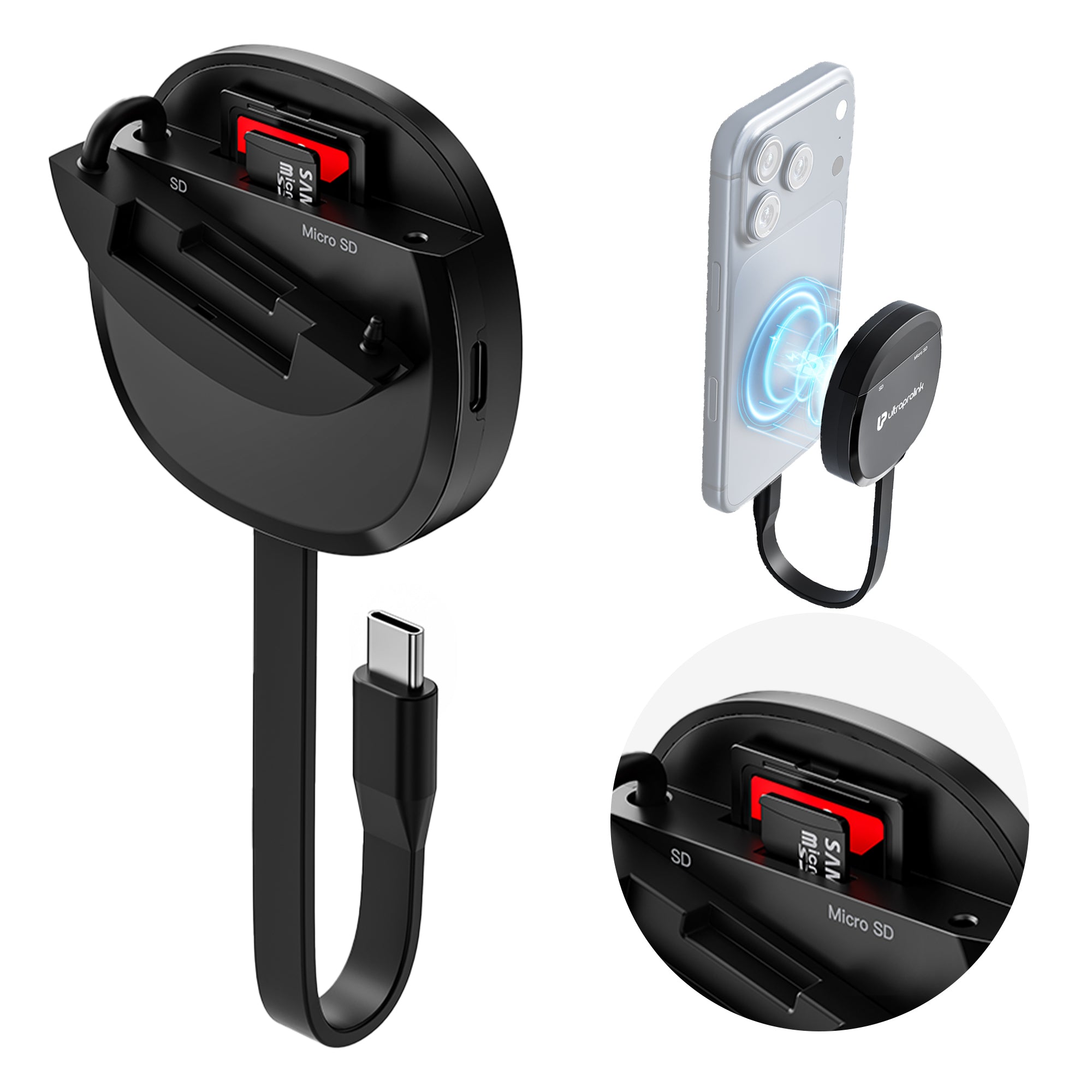 Mag-Vault | Mag-Safe Magnetic SD & microSD Card Reader with 100W PD Pass-Through | UM1271