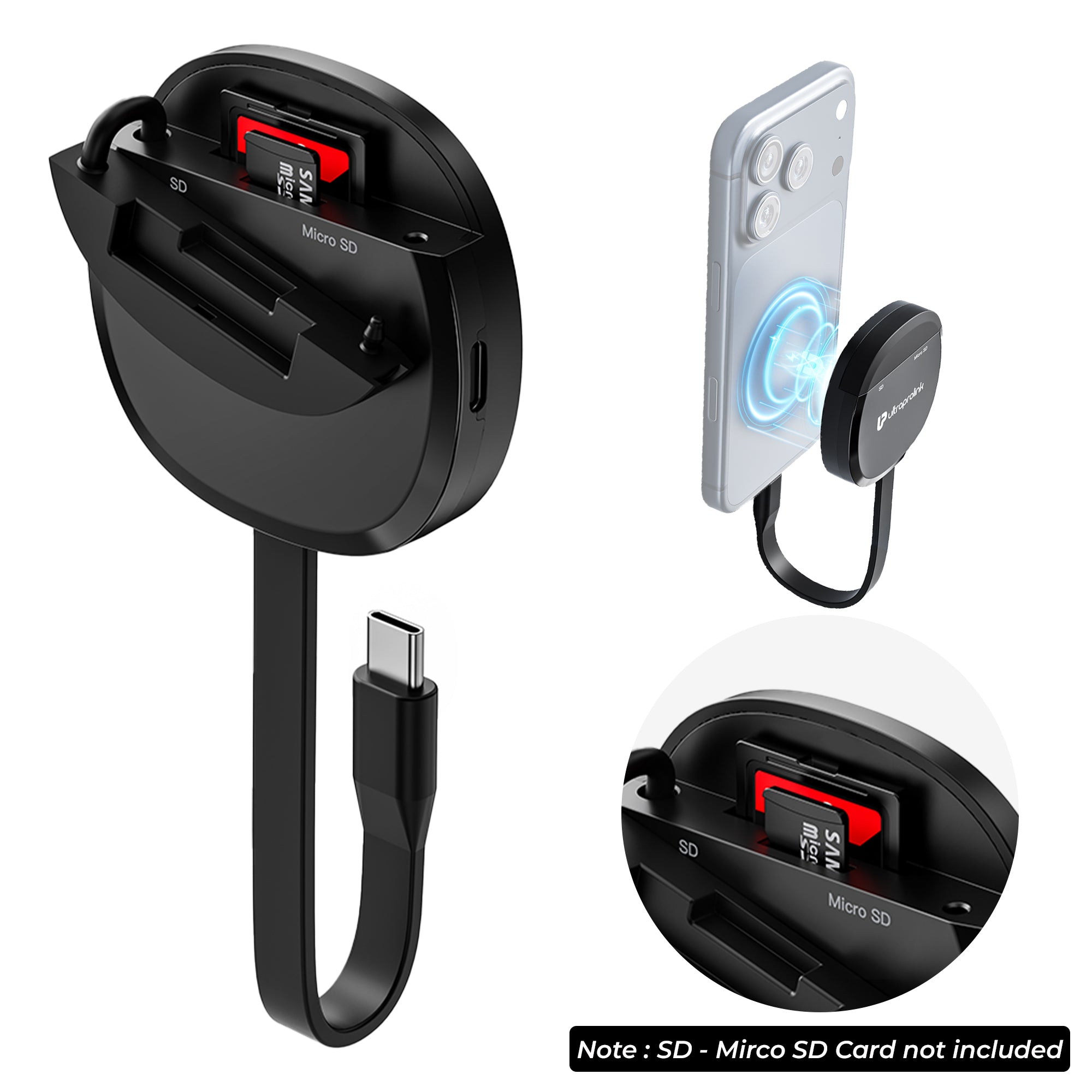 Mag-Vault | Mag-Safe Magnetic SD & microSD Card Reader with 100W PD Pass-Through | UM1271