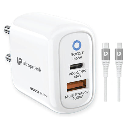 Boost 145 Dual USB Multi-Protocol Fast Travel Charger with 1m C-C Cable UM1134C
