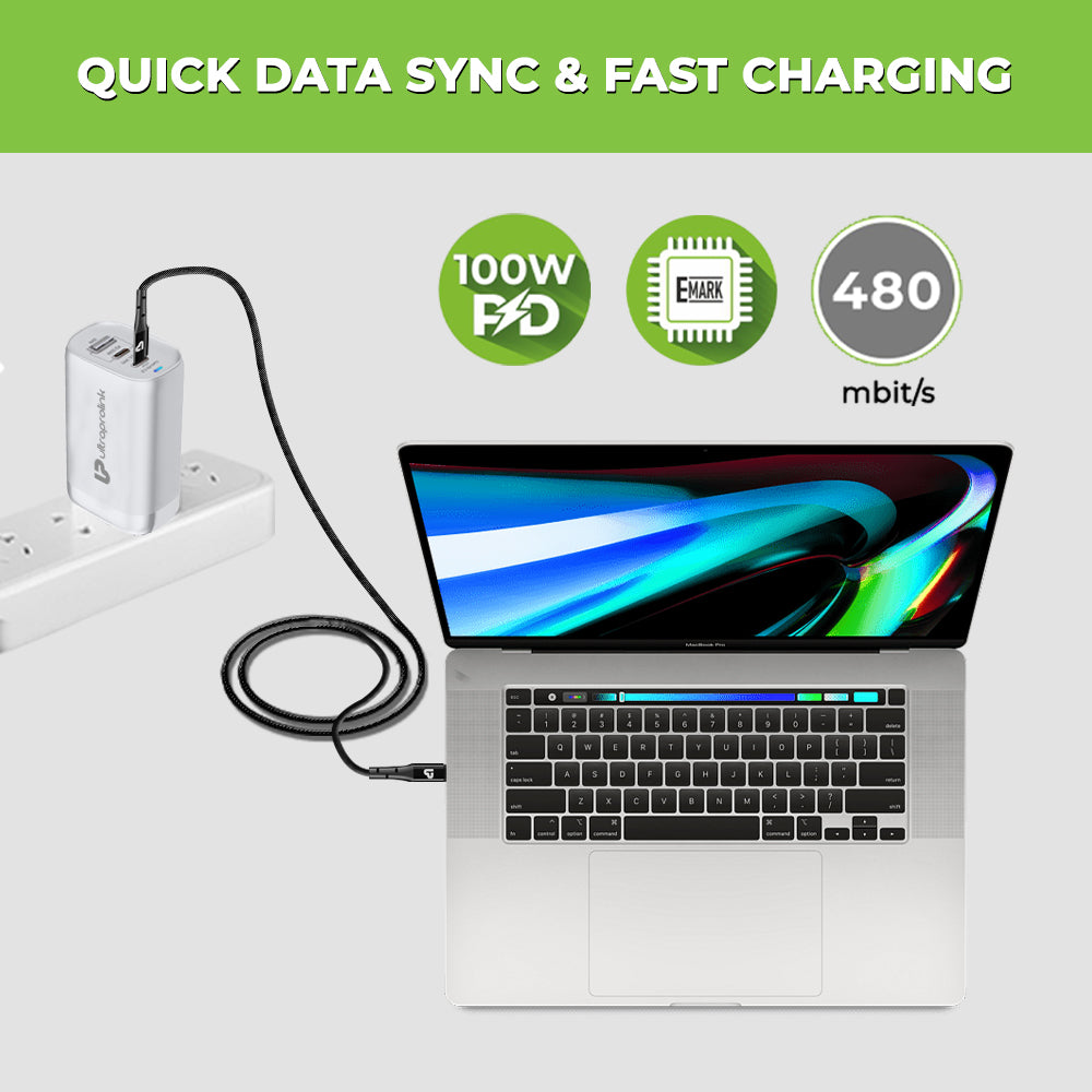 100W fast chargers and data transfer USB Type C to C Power Delivery Cable