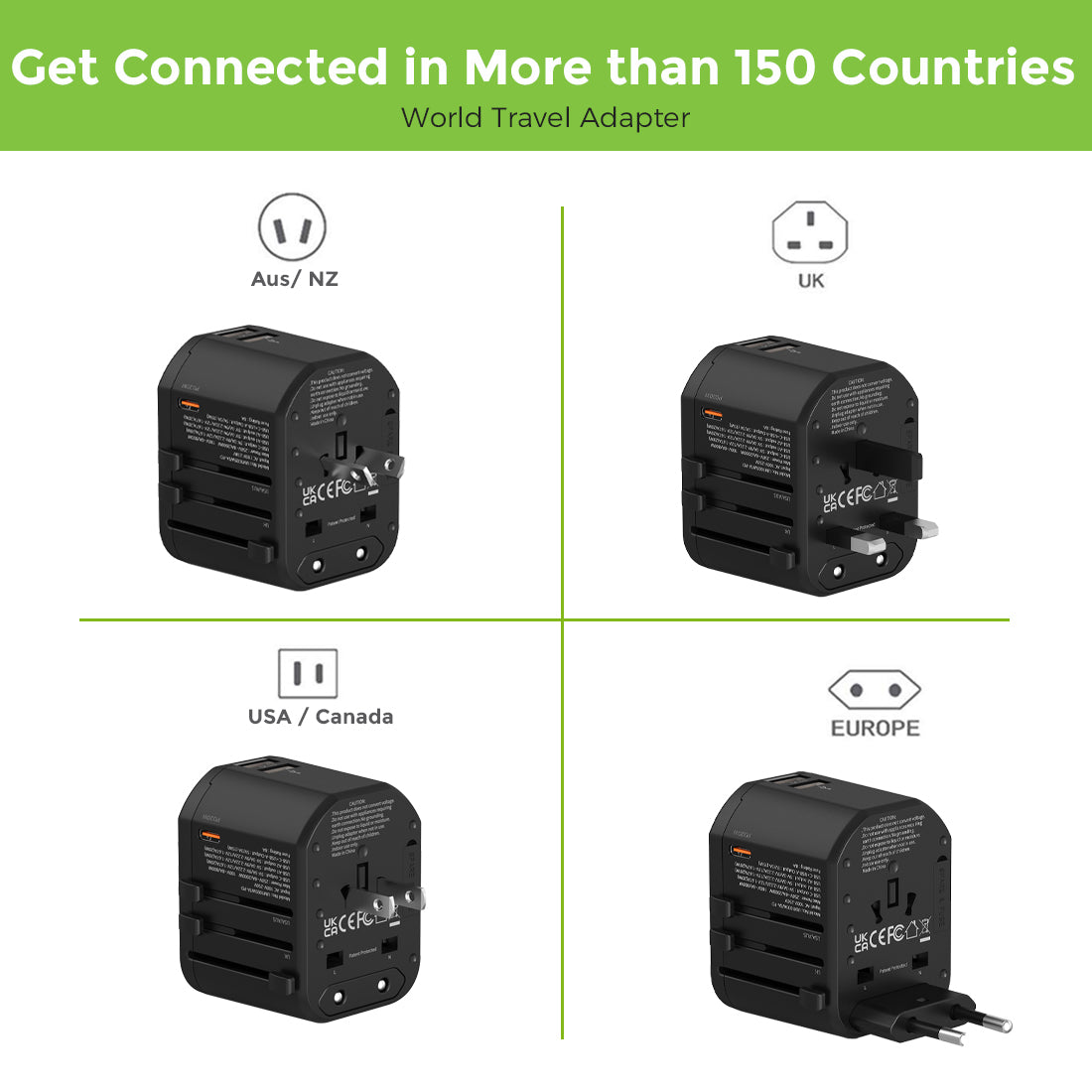 World Travel Adapter with with QC3.0-PD3.0 20W UM1005WTA-PD