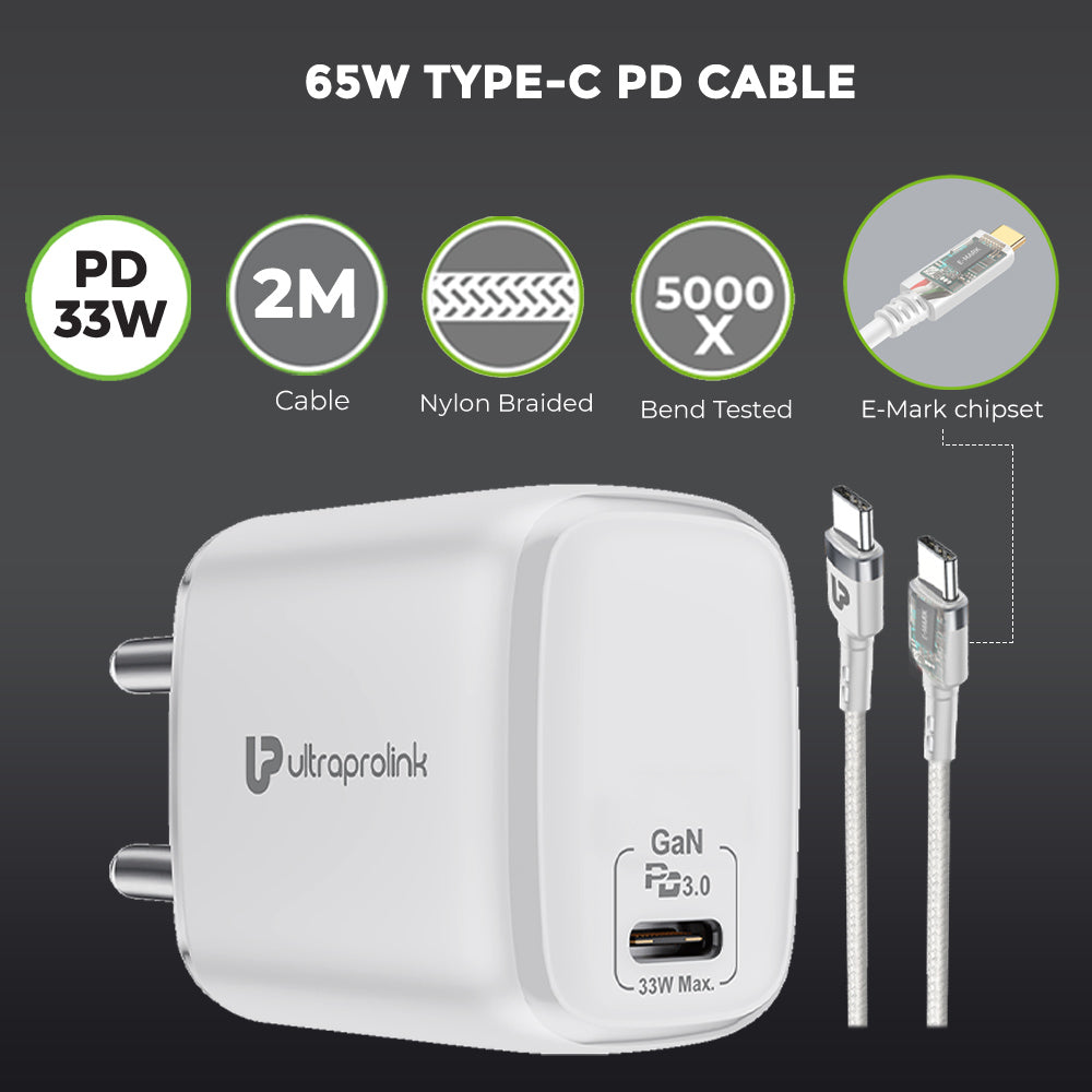 Chargeur Flywake PD, bloc adaptateur de chargeur rapide PD double port 33W  pour téléphone intelligent, bloc de chargeur super rapide (33W PPS) 