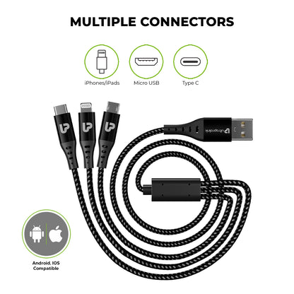 18 W 3in1 Fast Charging Cable with multiple connectors