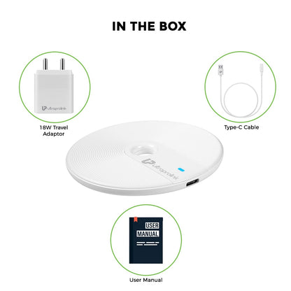 15W fast wireless charging pad with Type C cable and travel adaptor