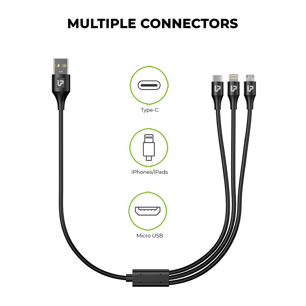 3 in 1 Fast Charging Cable with multiple connectors