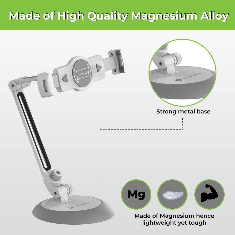 Tabletop Stand holds a phone or tablet for a truly hands-free experience