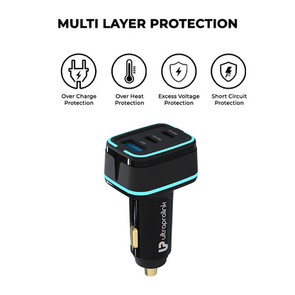 115W high power multi port car charger with multi layer protection