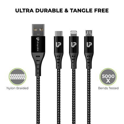 Ultra durable & tangle free 18 W 3in1 Fast Charging Cable