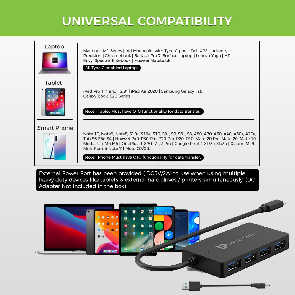 Connect Printers, Gaming Controllers, Flashdrives, keyboards, Mouse with ease to Type-C enabled Laptops, Tablets & Smartphones