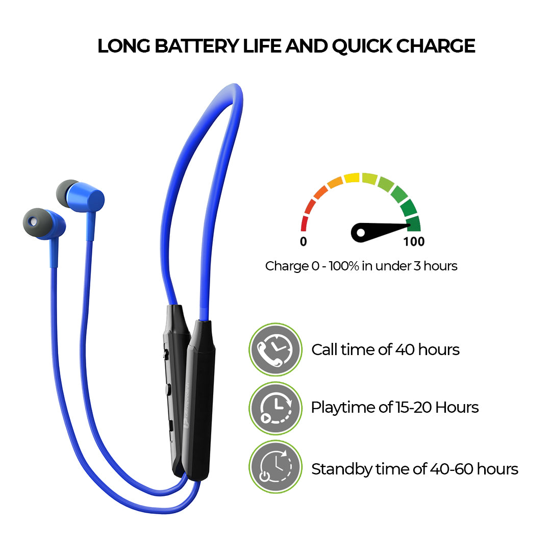 Long battery life & quick charge wireless neckband earphone