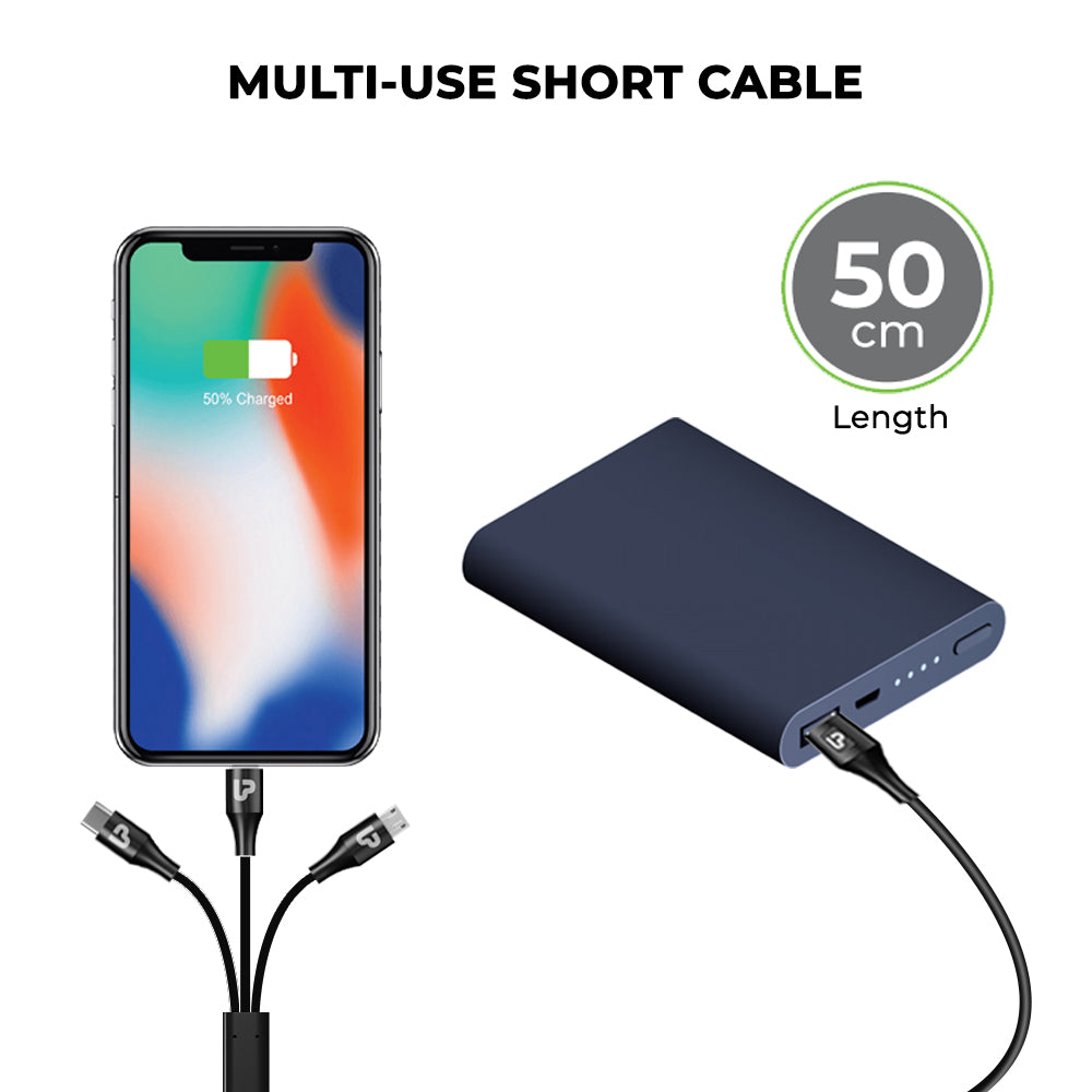3 in 1 Fast Charging Multiuse Short Cable