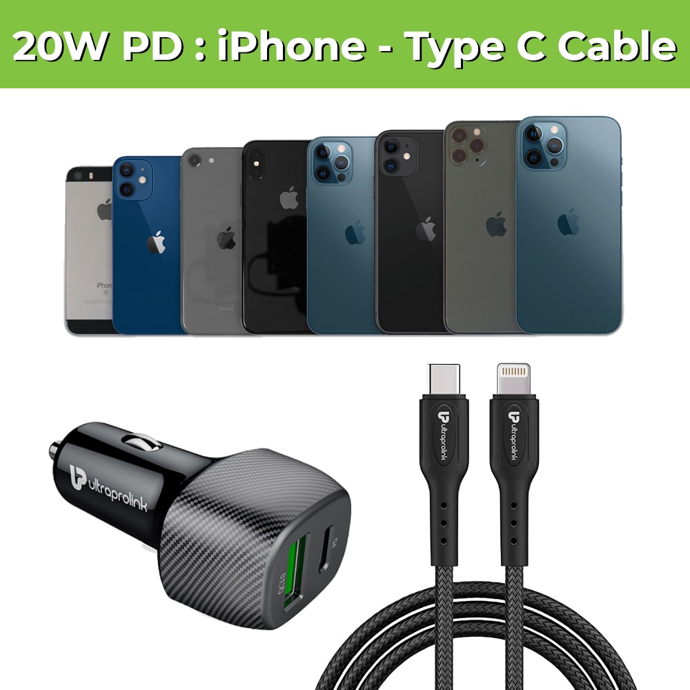 Car Charger With iPhone Type C Cable