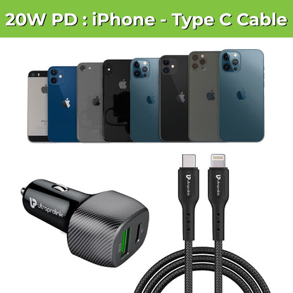 Car Charger With iPhone Type C Cable