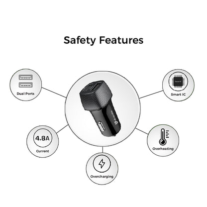 Dual USB Fast Car Charger with Safety Features