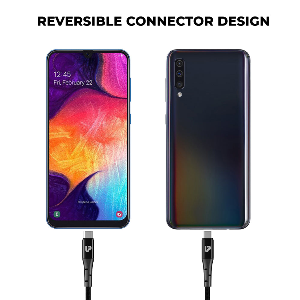 USB A- Type C Fast Charging Cable with reversible connector design