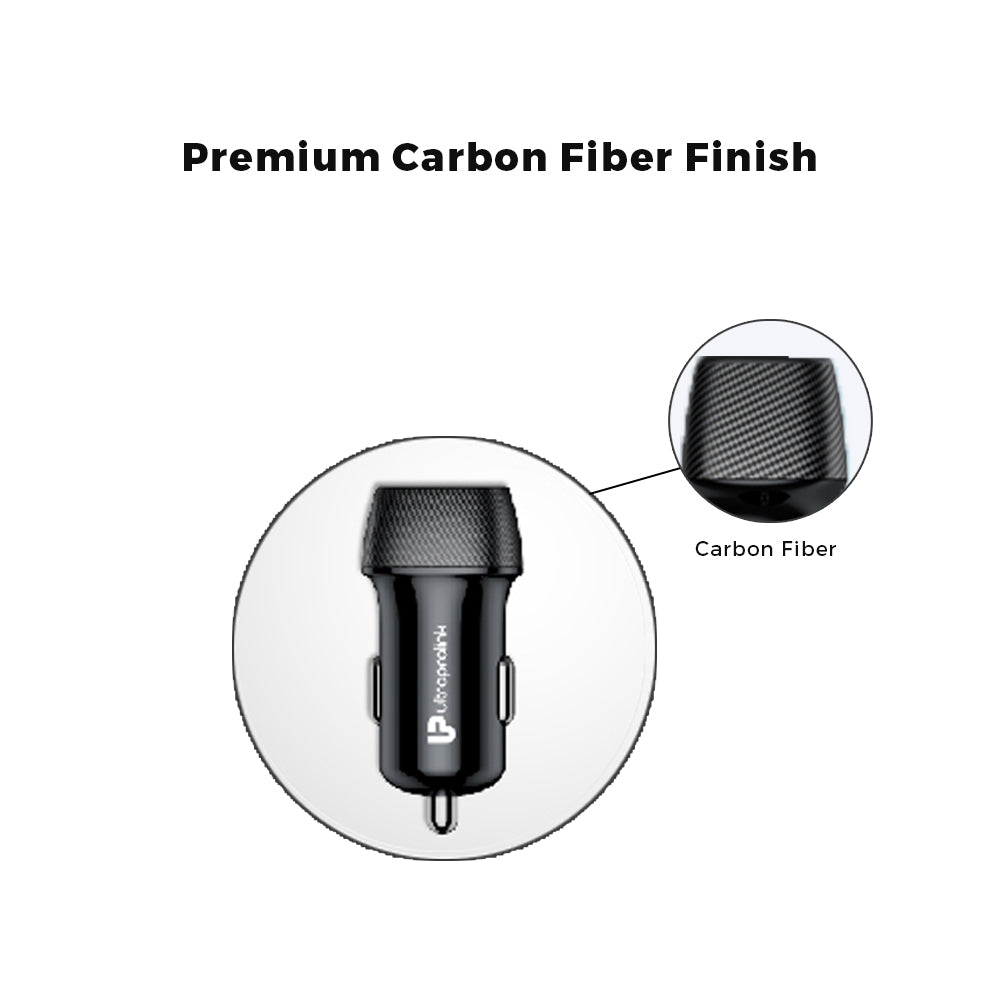 Dual USB Fast Car Charger for with premium carbon finish