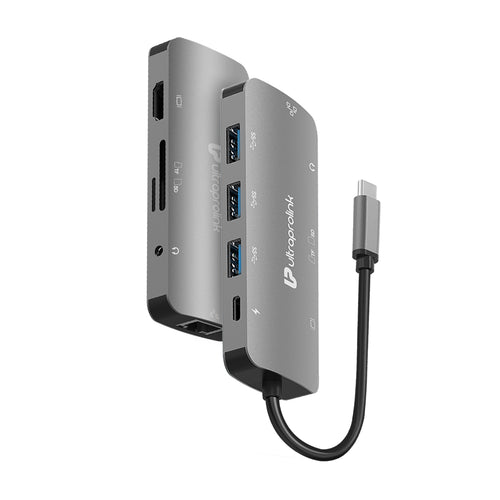 USB-C Ethernet adapter/USB hub with simultaneous charging and