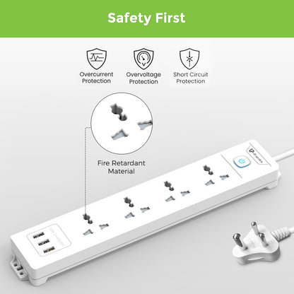 Surge Shield With 4 Sockets,3 USB Ports From UltraProlink